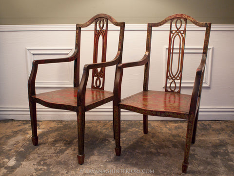 Mid Century Chinese Red Lacquer Armchairs